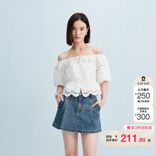 vq区绫致Vero Moda牛仔短裤女秋冬新款含棉捏褶高腰裙裤百搭