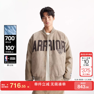 绫致杰克琼斯NBA联名男士 羽绒服贴布绣宽松立领保暖外套 秋季