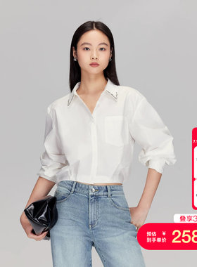 vq区绫致Vero Moda衬衫女秋冬宽松灯笼袖钉珠水钻衬衫