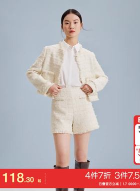 t区绫致Vero Moda短裤女25春夏小香风直筒中腰肌理感通勤优雅潮