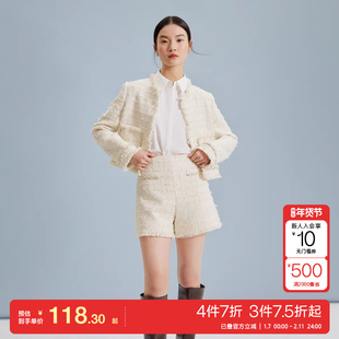 t区绫致Vero Moda短裤女25春夏小香风直筒中腰肌理感通勤优雅潮