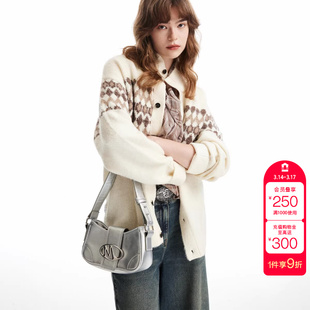 绫致MLMR冬季新款简约风半高领宽松含羊毛开衫外套针织衫毛衣男女