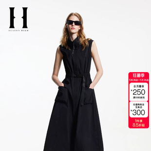 绫致SEASON HIGH秋季立领A字裙摆立体字母胶印连衣裙女装