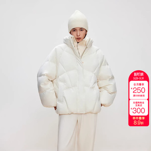 绫致ONLY冬季 90白鸭绒弧线绗缝剪裁宽松羽绒服女 新款