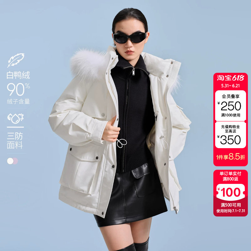 t区绫致VeroModa羽绒服女秋冬运动90白鸭绒三防面料毛领