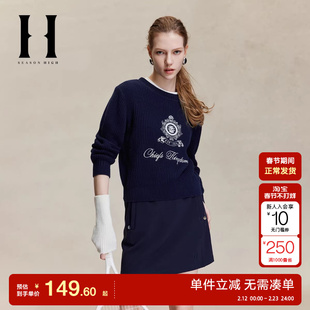 绫致SEASONHIGH秋NFL联名酋长队女针织衫罗纹圆领logo字母