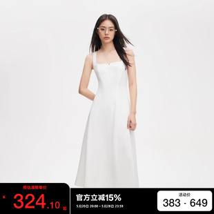 新款 ONLY2024春季 吊带连衣裙女 新 通勤V领高腰简约中长款