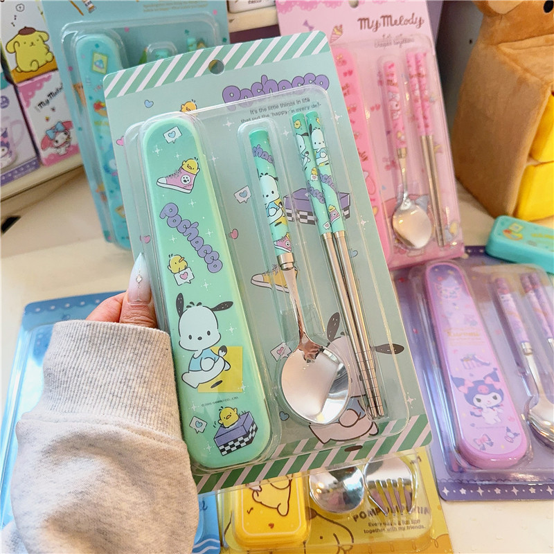 三丽鸥彩盒餐具套装勺+叉+筷学生吃饭可爱卡通图案餐具不锈钢套装,餐饮具,便携/折叠餐具,淘宝优惠券,粉丝福利购,淘宝优惠卷