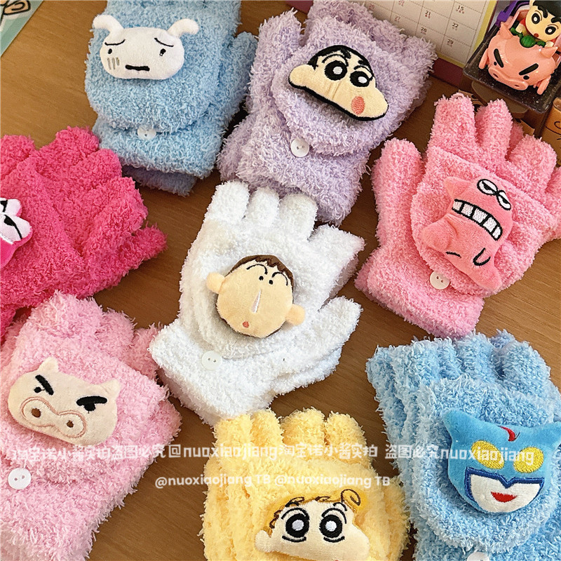 WINTER CORAL VELVET WARM CUTE LITTLE NEW PIG PIG STUDENT FINGER SPLIT GLOVES HALF FINGER WRITING CYCLING THICK GLOVES