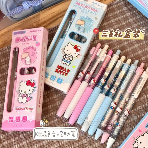HelloKitty礼盒装按动中性笔学生ins风静音0.5mm黑色ST刷题3支装