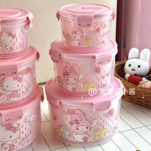 三丽鸥美乐蒂Kitty保鲜盒套装3个装塑料密封盒食品级PP冰箱密封盒