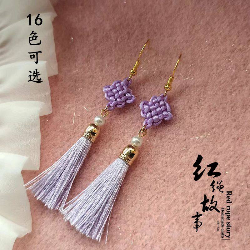 16色清新可爱复古小耳坠短款精致仙气珍珠流苏耳环中国结淑女耳饰