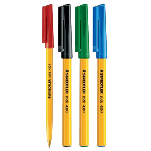 德国STAEDTLER施德楼圆珠笔stick 430F 430M铠甲武士黄杆原子笔进口油性笔学生专用办公书写公黑蓝红碳素油笔