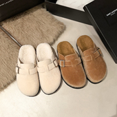 女秋冬外穿2025新款 包头半拖鞋 水貂毛毛鞋 加绒毛毛拖鞋 厚底棉拖鞋