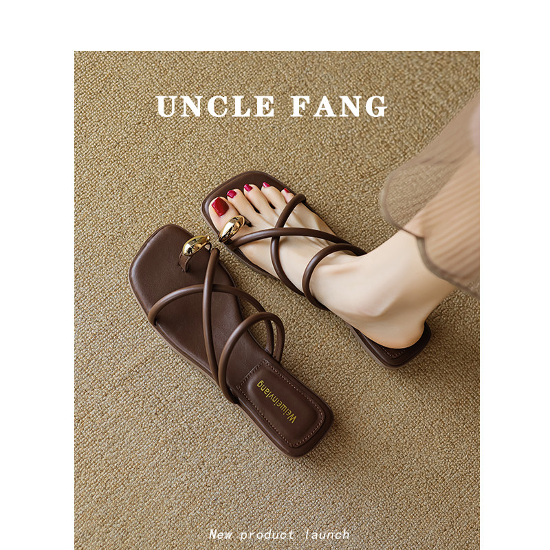 夹趾凉鞋女款2026新款夏季爆款时尚外穿配裙子黑色一脚蹬凉拖鞋子