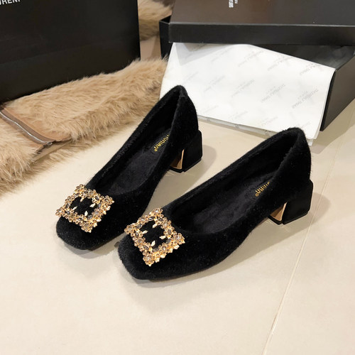 气质百搭加绒高跟鞋~粗跟工作鞋