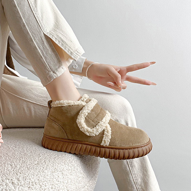 羊羔毛雪地靴女2025年新款冬季加绒加厚棉鞋一脚蹬毛毛勃肯鞋短靴
