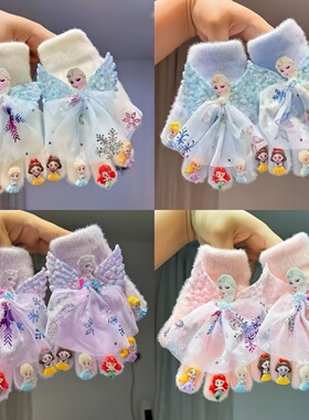 儿童加绒分指手套女童甜美加厚