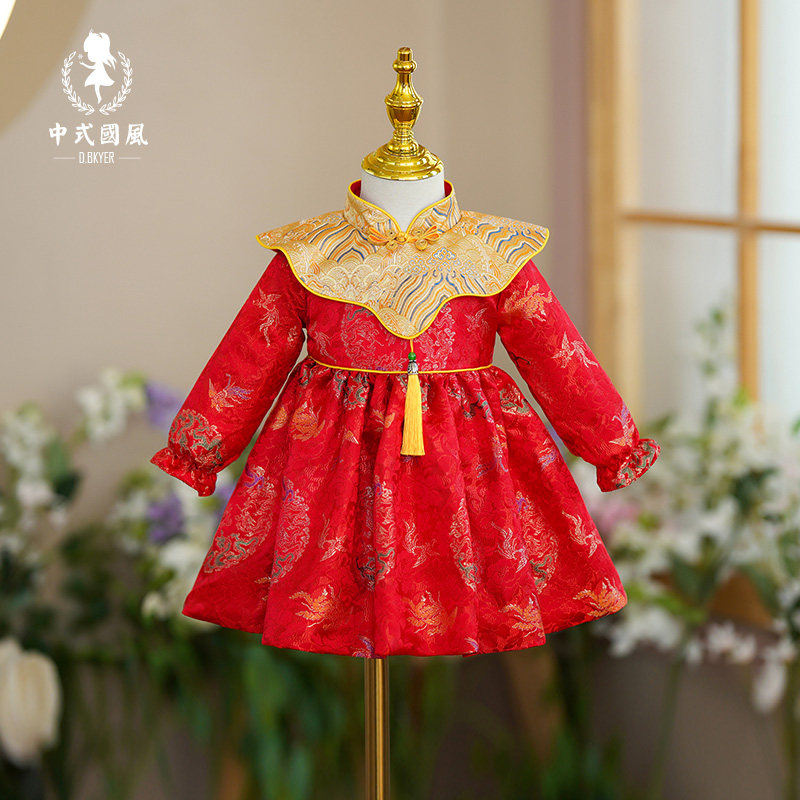 女宝宝周岁中式喜庆婴儿抓周衣服一岁唐装加绒加厚百天宴旗袍秋冬