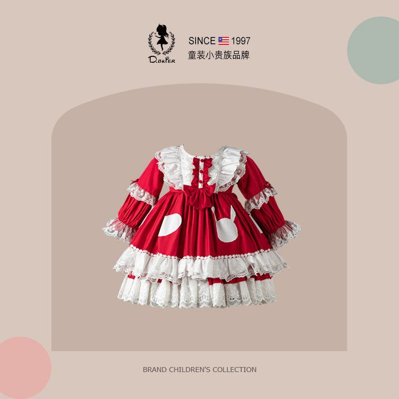 D.Bkyer洛丽塔公主裙女童红色喜庆新年装高级漂亮生日礼服裙子