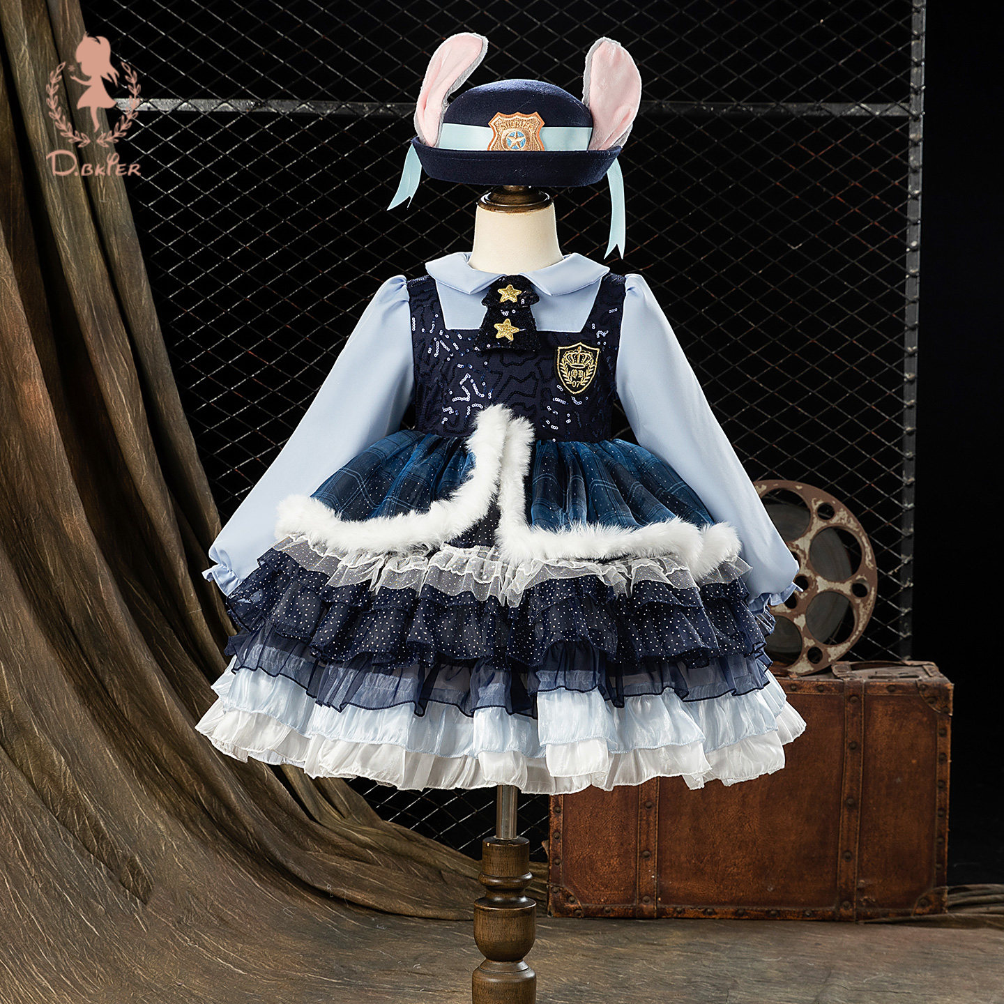 D.Bkyer女童公主裙兔子警官cos儿童衣服女孩生日party小礼服裙子