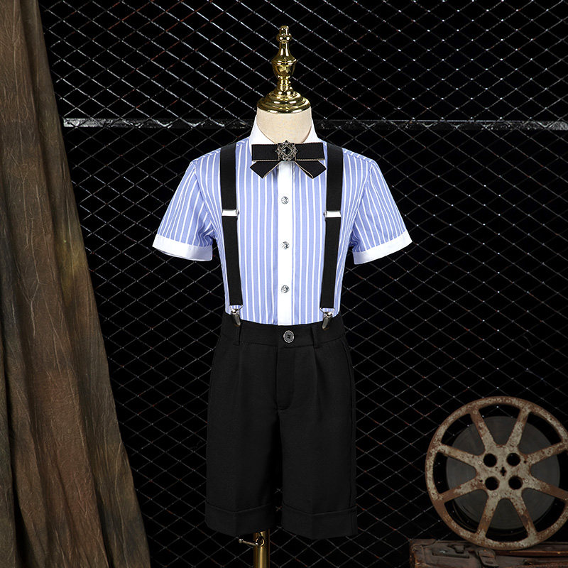 男童西装套装儿童礼服英伦钢琴幼儿园黑色演出服男孩条纹西服正装