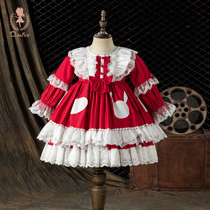 D.Bkyer洛丽塔公主裙女童红色喜庆新年装过年衣服婚礼礼服裙子