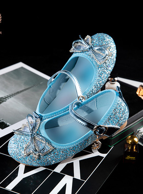 女童爱莎公主鞋儿童elsa鞋子生日冰雪奇缘女孩水晶鞋艾莎演出鞋