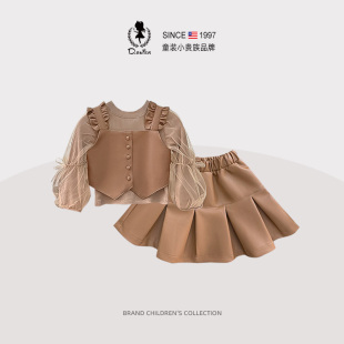 秋冬装 D.Bkyer女童春季 韩版 jk裙子儿童皮质短裙长袖 时髦洋气套装