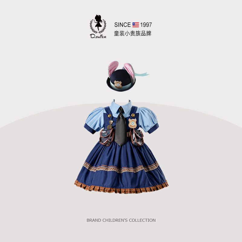 D.Bkyer女童公主裙夏装朱迪兔子警官儿童衣服cos服生日迪士尼裙子