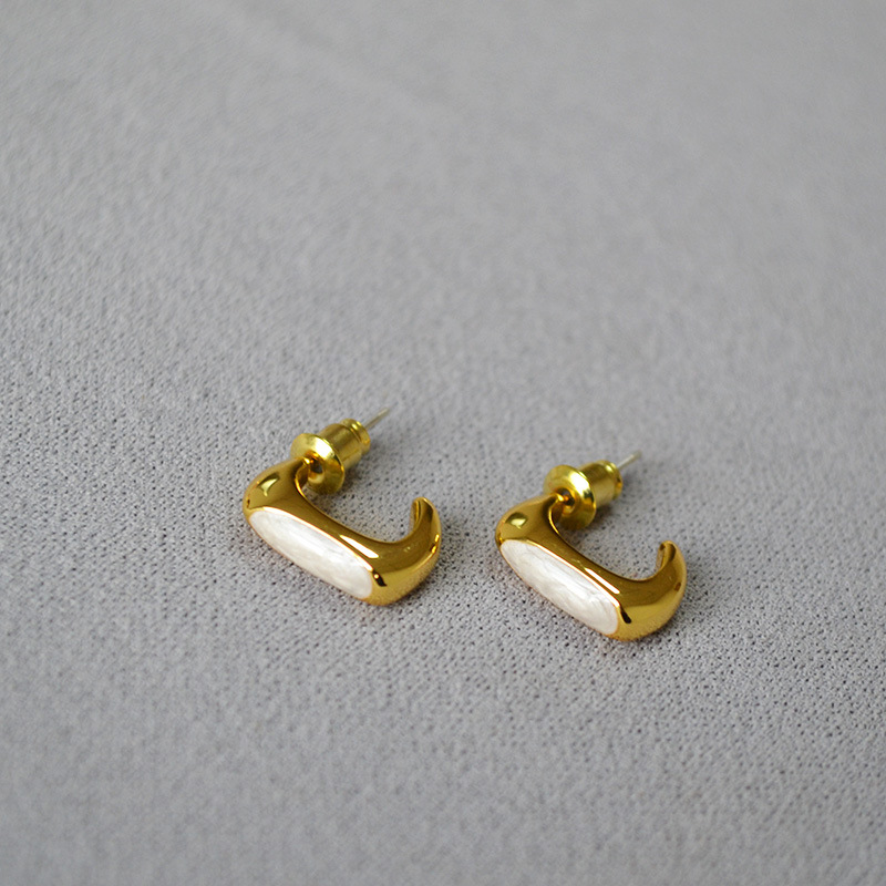 日韩小众设计黄铜镀金几何造型手工珐琅滴油简约925银针耳钉耳饰