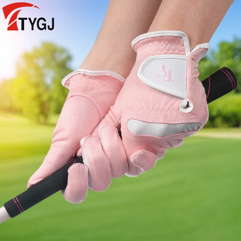 高尔夫手套女士防滑耐磨手套纤维布透气golf球手套左右双手1双装