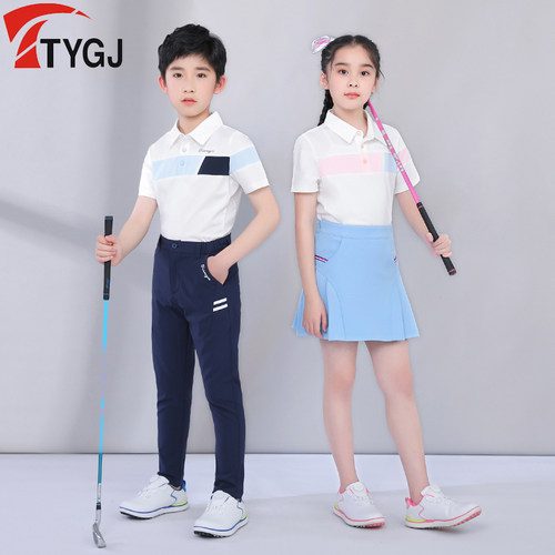 高尔夫球服装儿童短袖POLO衫2023夏季新款男女童透气运动上衣T恤
