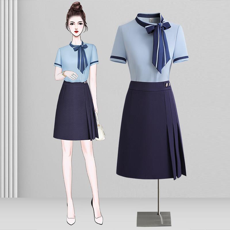 空姐职业套装女夏季短袖衬衫套装裙幼师工作服酒店前台接待工作装