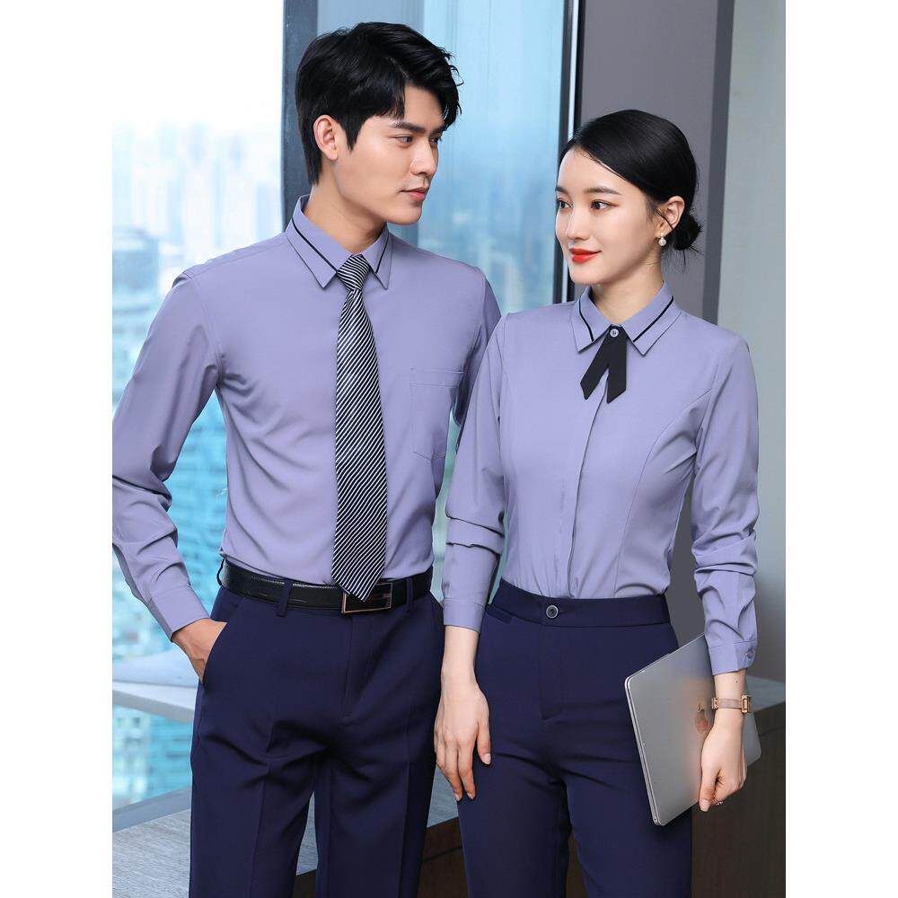酒店前台收银员长袖职业衬衣套装女酒吧KTV咖啡厅服务员工作服男