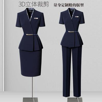 职业西装套装女夏薄款短袖气质酒店前台工装案场客服珠宝店工作服
