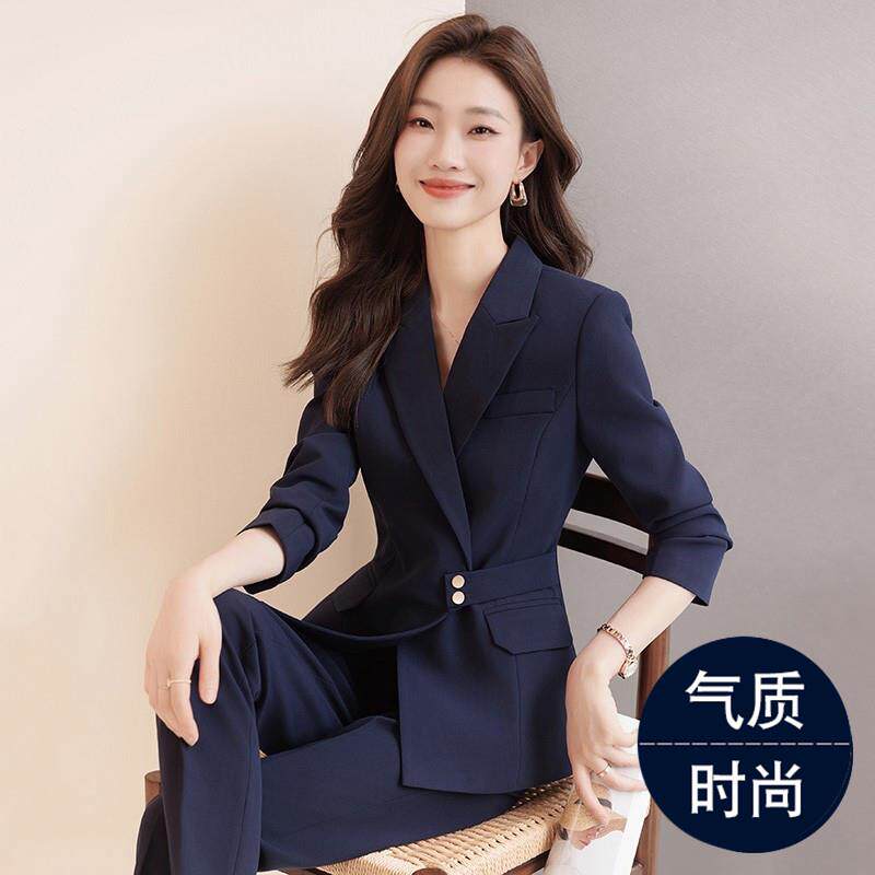 藏青色西装外套女春秋季通勤气质正装工作服高端女神范职业套装冬