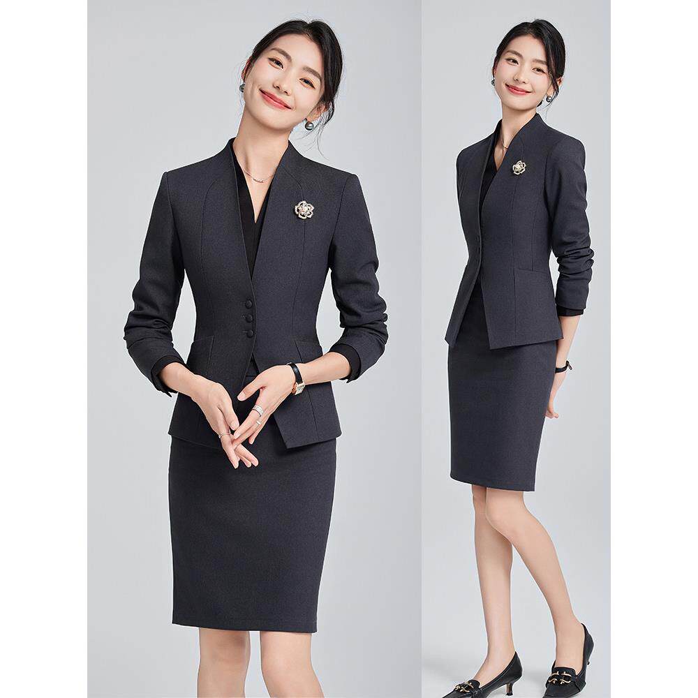 正装女套装长袖职业套装售楼部工装珠宝店工作服酒店前台工装