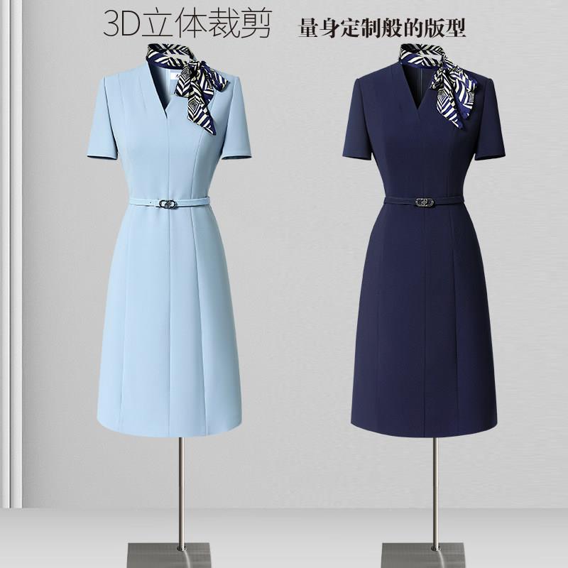 职业连衣裙高级感气质收腰礼仪接待前台工装金店珠宝店工作服女夏图片
