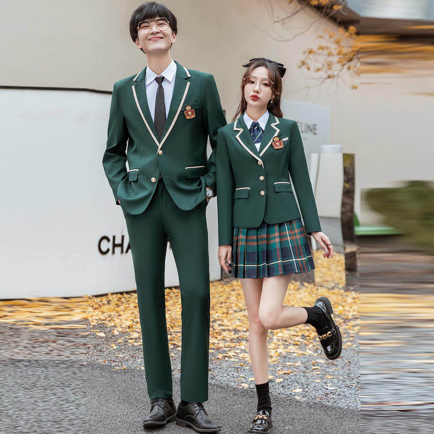 学院风西装套装高中生新款男女同款英伦风格子校服班服西服三件套