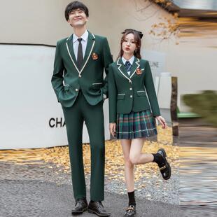 学院风西装套装高中生新款男女同款英伦风格子校服班服西服三件套
