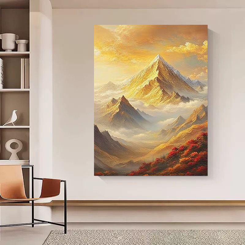 大芬村手绘油画日照金山玄关装饰画客厅挂画高级感正对门入户壁画,家居饰品,油画,淘宝优惠券,粉丝福利购,淘宝优惠卷