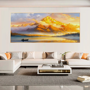 日照金山手绘油画客厅装 饰画聚宝盆肌理山水画沙发背景墙横幅挂画