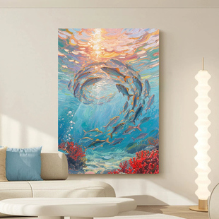 纯手绘油画现代客厅沙发背景墙装饰画抽象肌理年年有鱼玄关挂画