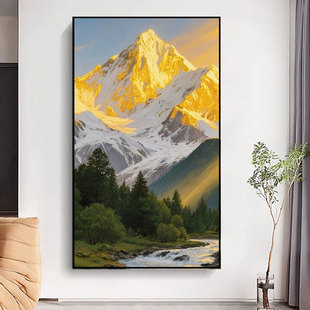 大芬村手绘油画日照金山客厅沙发背景装饰画肌理中式壁画玄关挂画