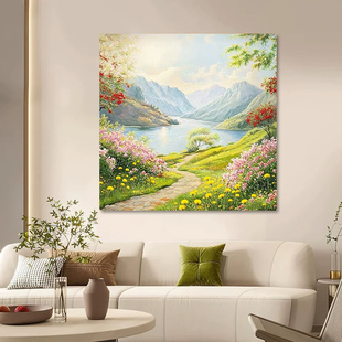 大芬村手绘油画奶油原木风客厅玄关餐厅装饰画风景花卉肌理挂画