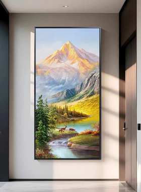 大芬村纯手绘油画日照金山挂画聚宝盆风景山水客厅玄关过道装饰画