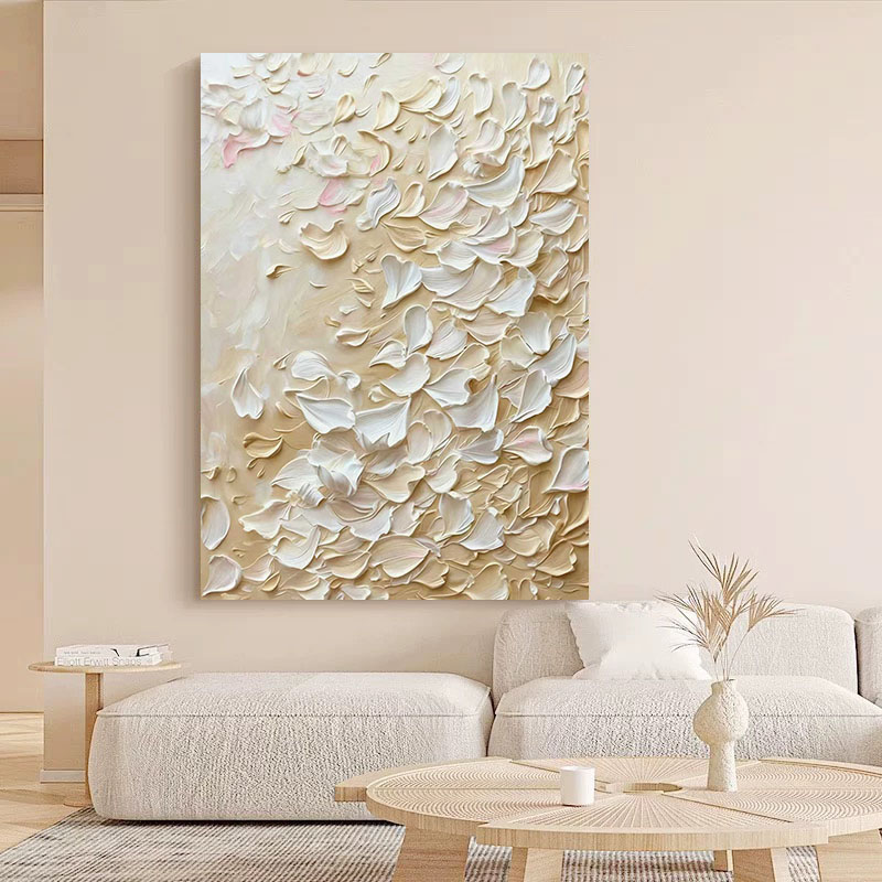 心花怒放奶油风客厅沙发手绘油画