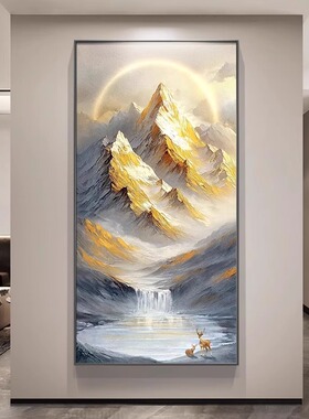 纯手绘日照金山玄关画大芬村油画山水画入户门走廊过道肌理挂画