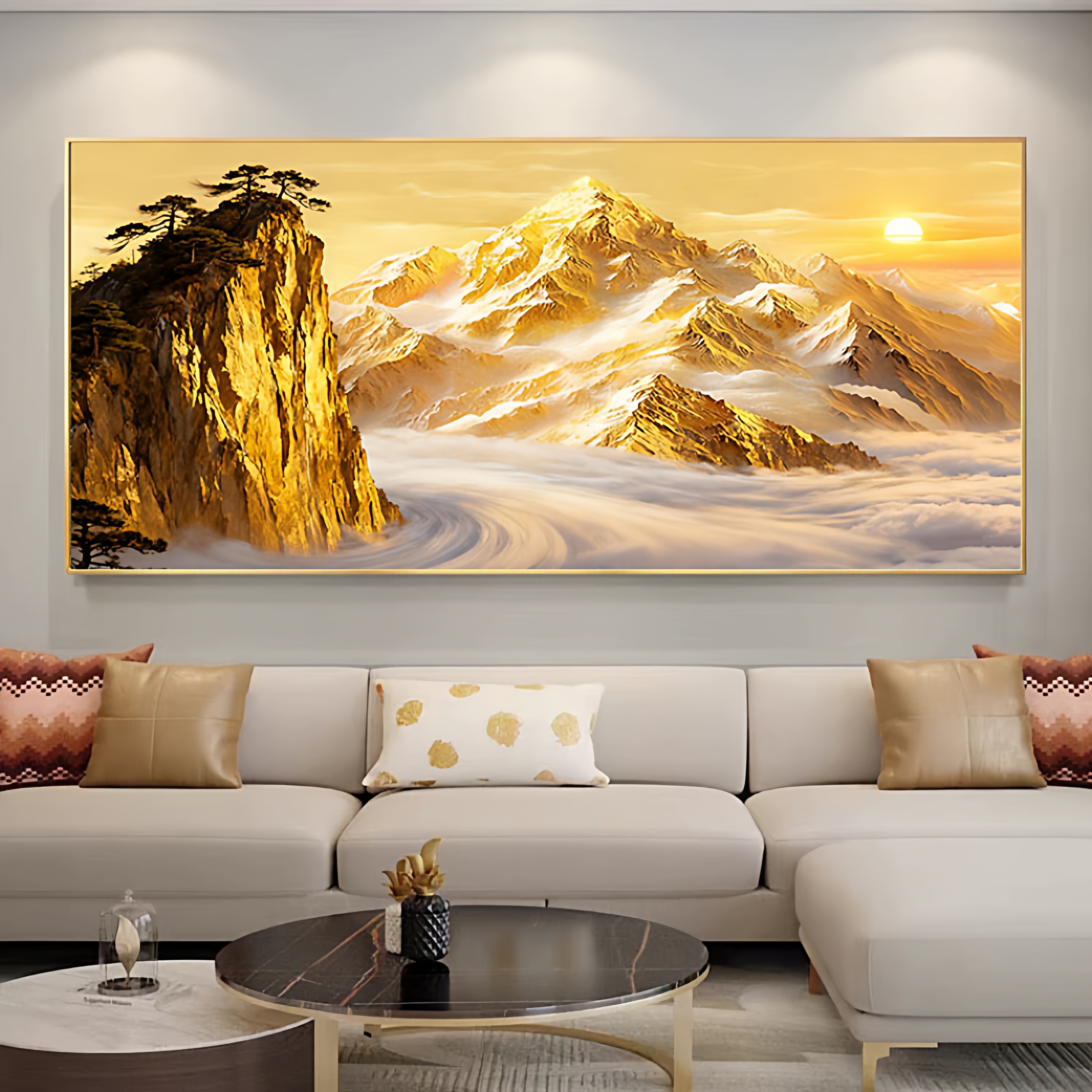 大芬村旭日东升客厅装饰手绘油画